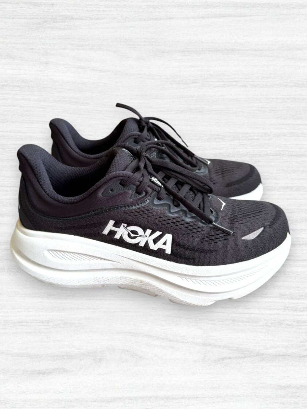 HOKA Bondi 9 Wide Running Shoes Black White Women’s 8D 8 Wide